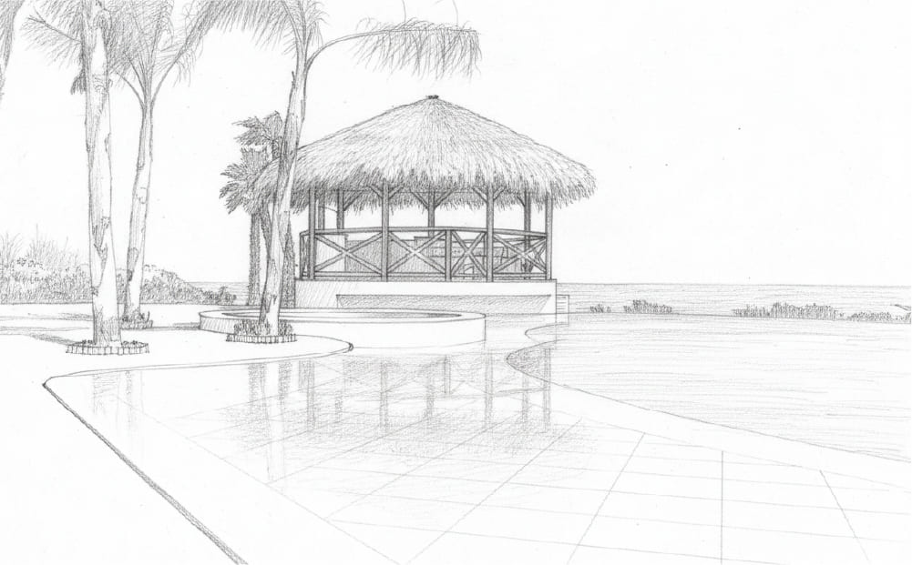 Croquis d'une piscine sur-mesure à Marbella